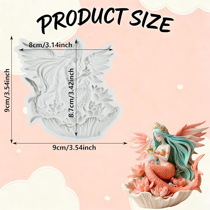 Mermaid Polymer Clay Molds Angel Mermaid Seashell Flower Silicone Mold for Jewelry Making Epoxy Resin Casting Air Dry Polymer Clay Craft