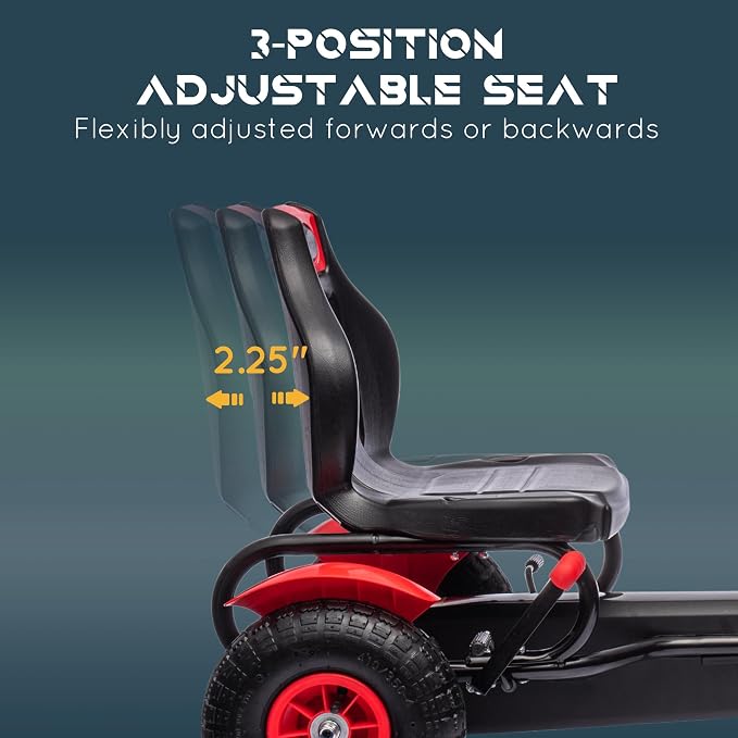 Aosom Kids Pedal Go Kart, Outdoor Ride on Toys with Adjustable Seat, Sharp Handling, Handbrake, 4 Non-Slip Rubber Wheels for Boys & Girls Aged 5-12 Years Old, Red