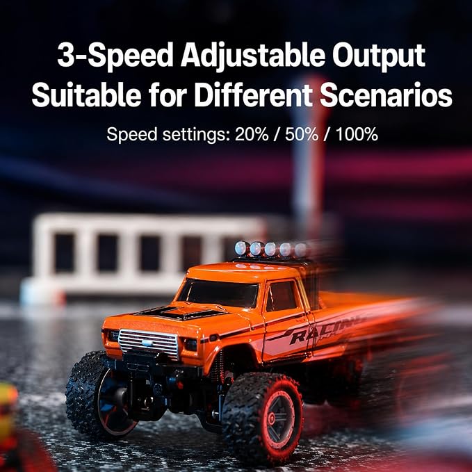 1:64 Scale Mini Remote Control Monster Truck with Trailer | 2.4GHz & App Dual Control, Alloy Mini RC Car with LED Lights, Portable Pocket Toy Car for Kids & Adults, Gift for Boys (Grey)