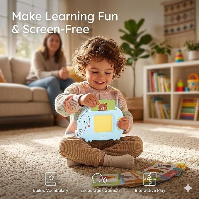 Liphant Talking Flash Cards, Educational Learning Toy for Kids 1-6 Years, 224 Words, Speech Development (Blue)