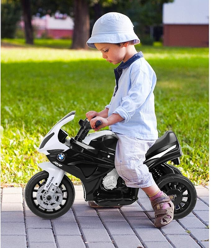 Costzon Kids Electric Ride on Motorcycle w/Headlights &Music, Pedal, Licensed BMW 6V Battery Powered 3 Wheels Motorcycle Toy for Children Boys & Girls (Black)