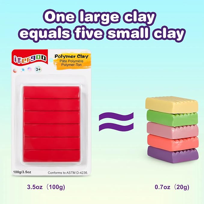 ifergoo Polymer Clay, 100g Modeling Clay, Oven Baked Model Clay for Modeling, Sculpting, DIY, Artistic Creation & School Projects, Non-Sticky & Non Toxic, Great for Kids and Beginners (Red)