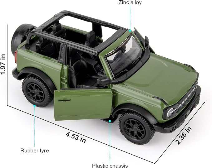 Ford Bronco Badlands 2dr Car Model, 1:36 Diecast Ford Toy Cars, Collectible Pull Back Car Gift for Kids Boys Girls(Green)