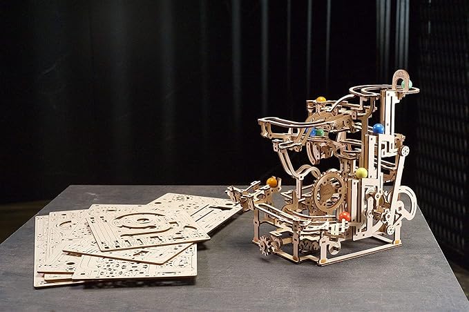 UGEARS Marble Run Tiered Hoist 3D Wooden Puzzles for Adults - Wooden Model Kits for Adults Marble Run Hobbies for Men Wooden Marble Race Model Kits for Adult Brain Teaser, Hobby Set