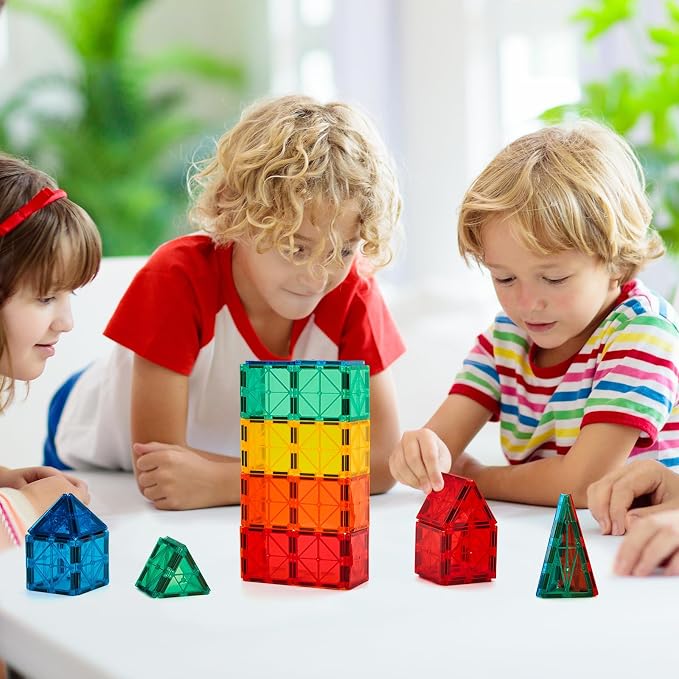 FNJO Magnetic Tiles, 110PCS Magnet Building Set, Magnetic Building Blocks, Construction STEM Learning and Playing Toys for Kids, Montessori Toy for Preschool Boys Girls
