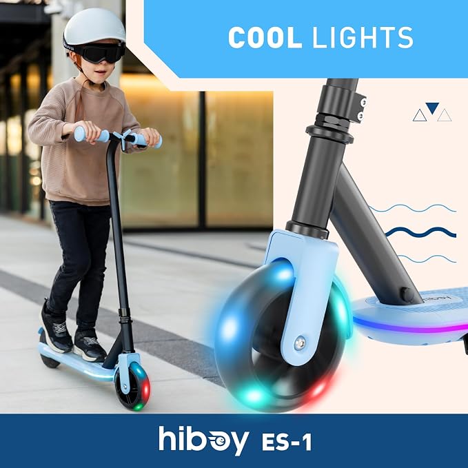 Hiboy ES1 Electric Scooter for Kids Ages 4-10, LED Light-Up Wheels & Side Lights, 5MPH Safe Speed, Easy Control, Safety Kids Scooter, UL Certificate