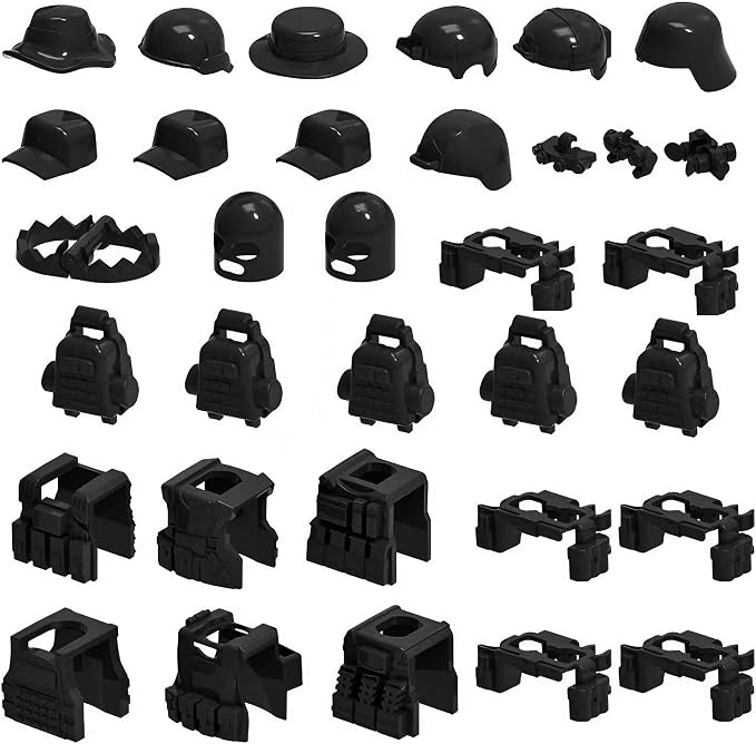 Military Weapons Pack, Classic Building Block Military Toy Accessories Hat, 30 Piece Army Figure Accessory Combo, Compatible with Major Brands