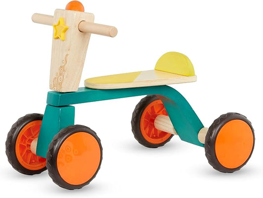 B. toys – Smooth Rider – Ride On – Wooden Toddler Bike – Balance Toys for Toddlers – Push & Ride Bike – Four Wheels – 18+ Months, Large, Multicolor