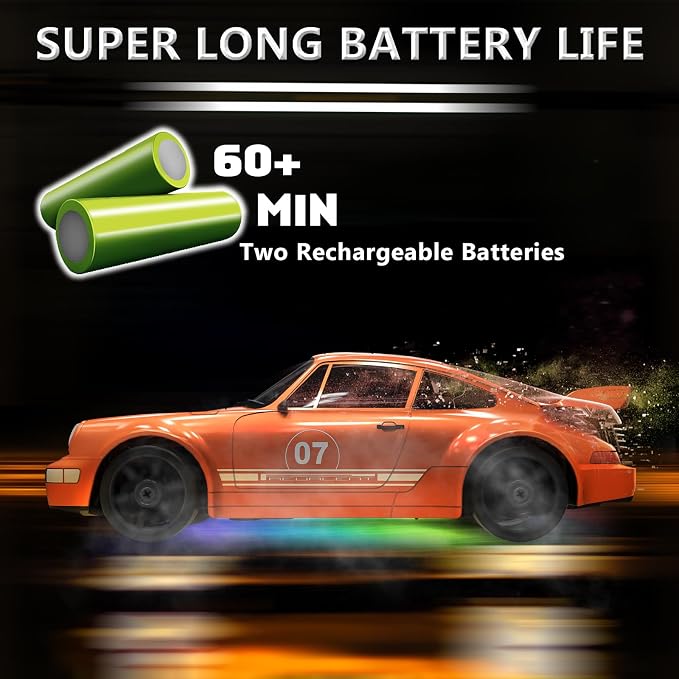 Remote Control Car RC Drift Car 2.4GHz 1:24 4WD 15KM/H High Speed Racing Sport Car with LED Lights Drifting Tire Racing Sport Toy for Adults Boys Girls Kids Gift 2Pcs Rechargeable Batteries