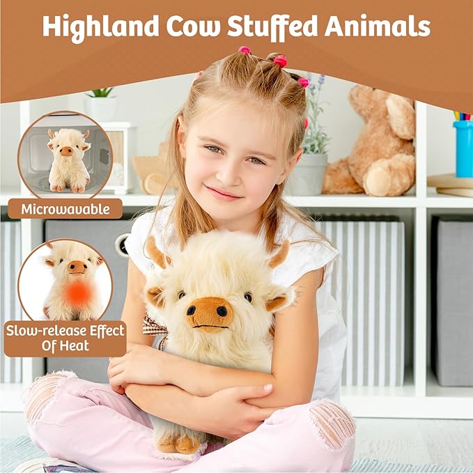 Marysun Microwavable Highland Cow Stuffed Animal - Weighted Stuffed Animal Plush, Heating Pad, Cozy Gift for Girls|Women|Kids|Elderly People, 9.8in, 1.65lb