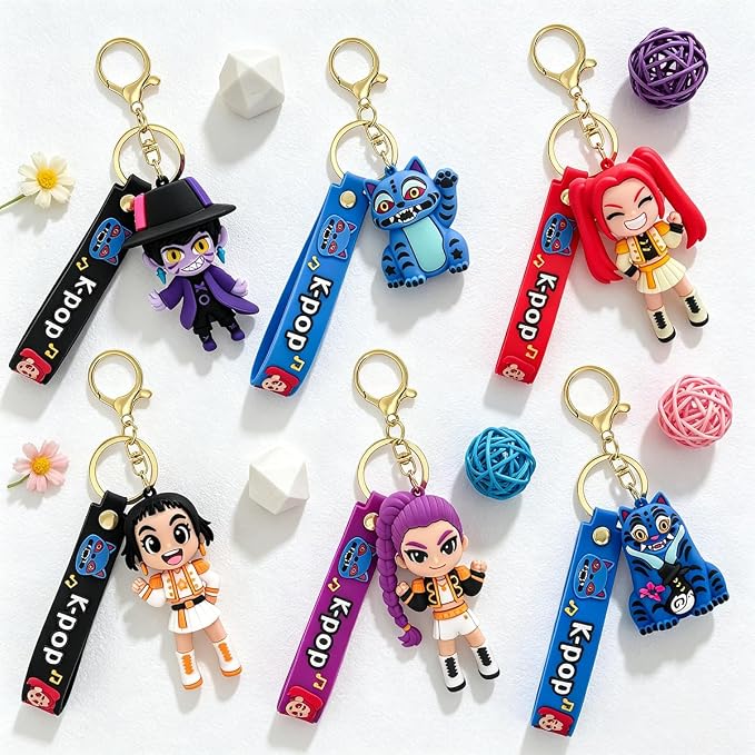 Kpop Keychain Set of 6, Cartoon Collectable Cute Mini Doll Figure Merch for Fans Bag Charm & Toys Gift (Kp6)