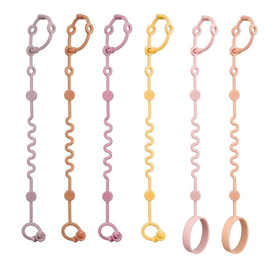 LittleHugs Toy Straps for Baby, 6pcs Adjustable Toy Holder for Stroller Accessories, Silicone Tether Pacifier Clip, No Throw Travel Essential Leash for High Chair, Car Seat