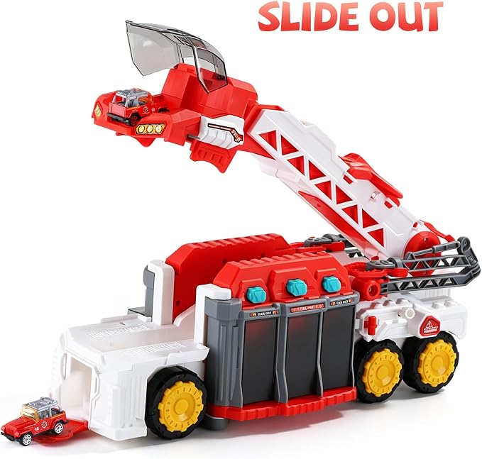 CUTE STONE Extra Large Fire Truck with Sprinkler Pump, Ladder, Lights & Sounds, Firefighter Fireman Engine Truck Car Toy, Birthday Gifts for Grandkids