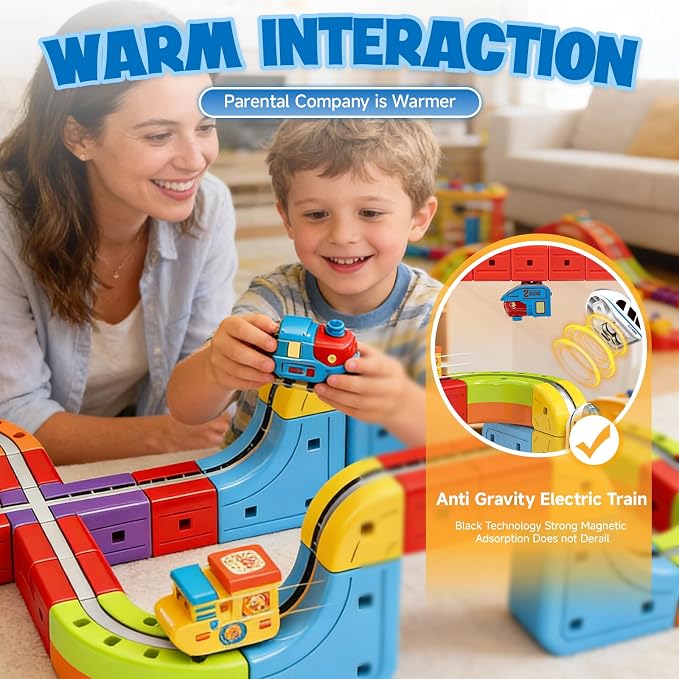 Electric Magnetic Train Toys Set- Flexible Race Track for Kids 3 4 5 6 7 8,stem Gravity Magnetic Roller Car Track for Toddlers,3D Infinity Cube Track Learning Gift Anti-Gravity Design,98 Pcs/2 car