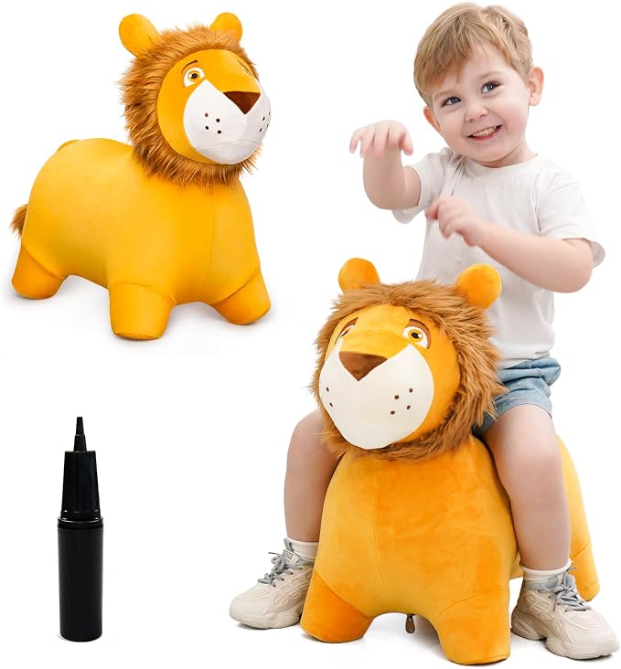 Lion Bouncy Hopper Horse, Inflatable Plush Hopping Toy, Bouncing Animal Hopper for Toddlers, Fun Ride-On Toy for Kids 18 Months-6 Years, Indoor & Outdoor Play, Great Gift Boys Girls