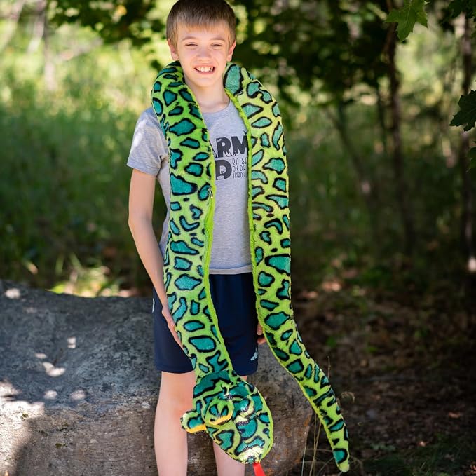 MaoGoLan 98 Inch Giant Snake Stuffed Animal Long Snake Plush, Green Boa Constrictor Plush Toy for Kids, Teens, Cuddly Body Pillow for Adults Mothers Day Halloween Prank Props