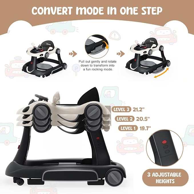 6-in-1 Foldable Baby Walker Activity Center Bouncer Rocker 6-18 Mons