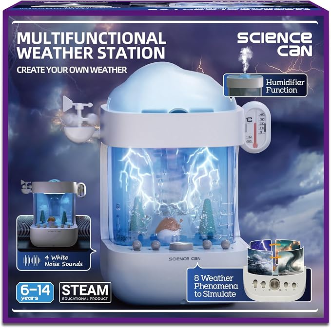 Science Can STEM Kits for Kids Age 6-8, Multifunctional 3-in-1 Weather Station for Kids, Educational Science Kits with 8 Weather, Humidifier & White Noise Mode, Birthday Gifts for 5 6 7 8 Girls Boys