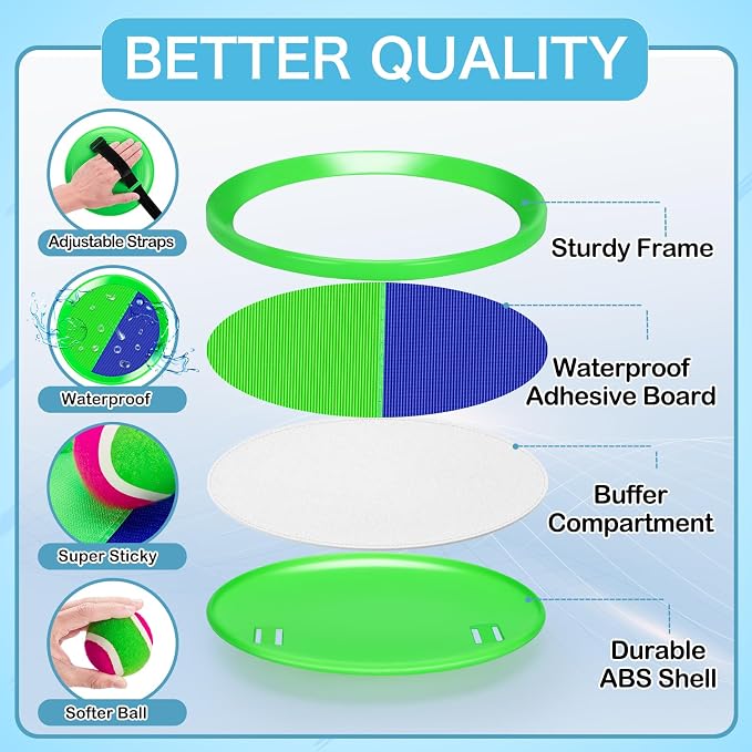 Outdoor Toys for Kids Ages 4-8, Outside Game for 3 4 5 6 7 8 -12 Year Old Boys Girls, Catch Ball Toss Game for Beach, Pool, Yard- Toddlers Birthday Gifts Easter Basket Stuffers(4Pcs Green Paddles)