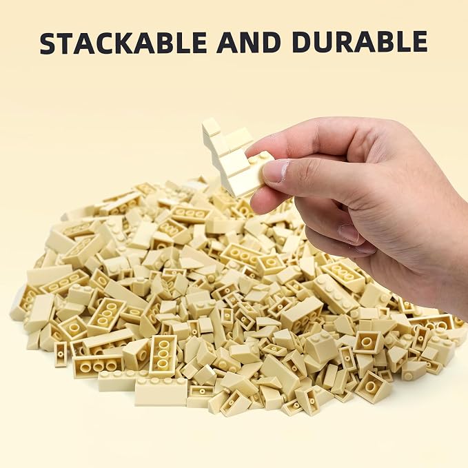 800 Pieces Building Bricks, 5 Sizes Building Pieces, Classic Slope Block Bulks - Compatible with All Major Brands, Tan