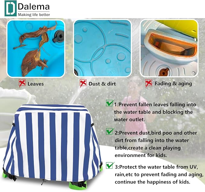 Kids Water Table Cover,Outdoor Heavy 600D Waterproof Anti-UV Dustproof Kids Water Play Table Cover,Compatible with Step2 Rain Showers Splash Pond Toddler Water Table,Blue Striped,Cover Only