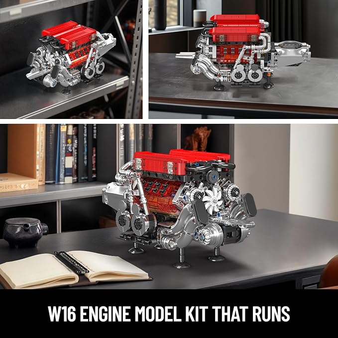 Mould King W16 Engine Building Blocks Set, 10163 Combustion Engine Model that Runs, Mini Engine Build Kit for Adults with Battery and Motor, Engineering Construction STEM Toy (952 Pcs)
