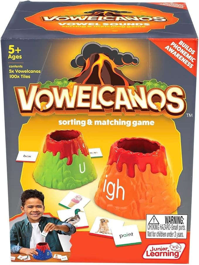 Junior Learning: Vowelcanos - Sorting & Matching Game, Learn Short & Long Vowels, Builds Phonemic Awareness, Reading Development, Kids Ages 5+