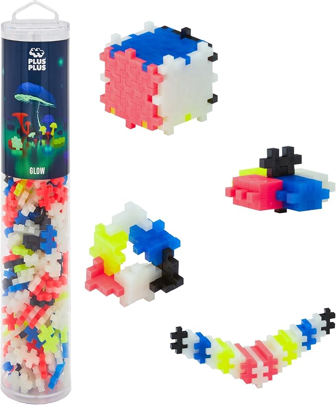 Plus-Plus: Open Play Tube - Glow-In-The-Dark Mix - 240 Pieces - Construction Building STEM Toy, Interlocking Mini Puzzle Blocks, Activity Kids Age 5+