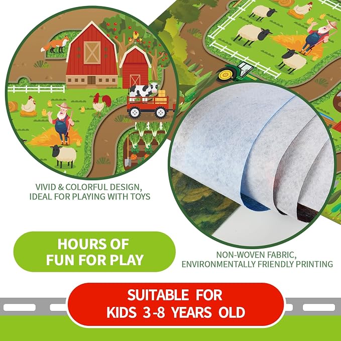 Oriate Kids Toy Dream Mat Happy Farm Activity Playmat, Parent-Child Interaction Game Rug, Ideal Children's Educational Floor Mats for Bedroom Playroom Play and Learn 552-F