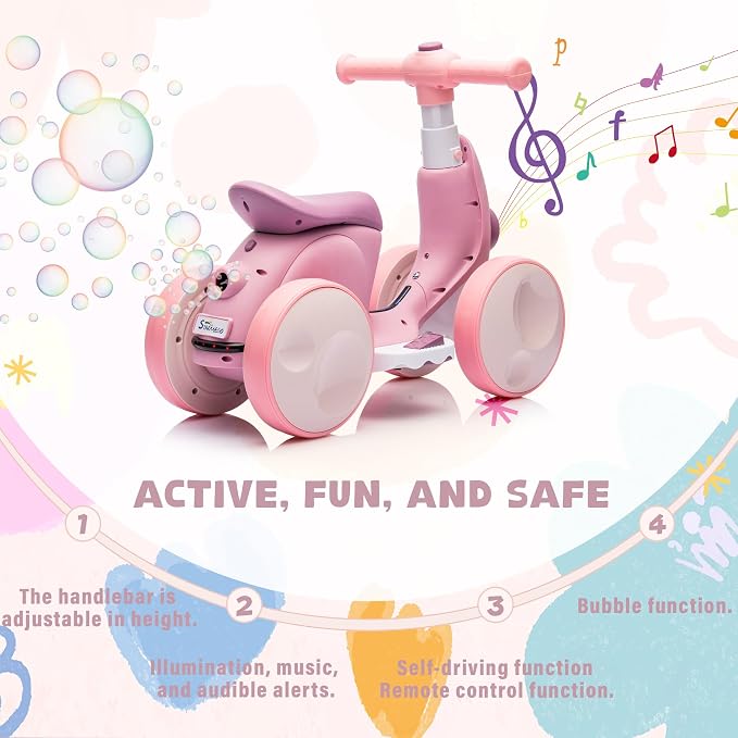 6V Electric Baby Balance Bike for 1 Year Old Boys Girls Ride on Toys 12-36 Months Toddler Balance Bike, 4 Wheels Kids First Bike with Remote Control First Birthday Gifts- Purple