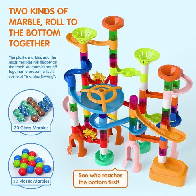 Ifollower Marble Run Kit, 135pcs Marble Maze Game Construction Building Toys for Kids, Marble Track Race Set STEM Learning Toys Gift for Boys Girls 3 4 5 6 7 8 9 10+