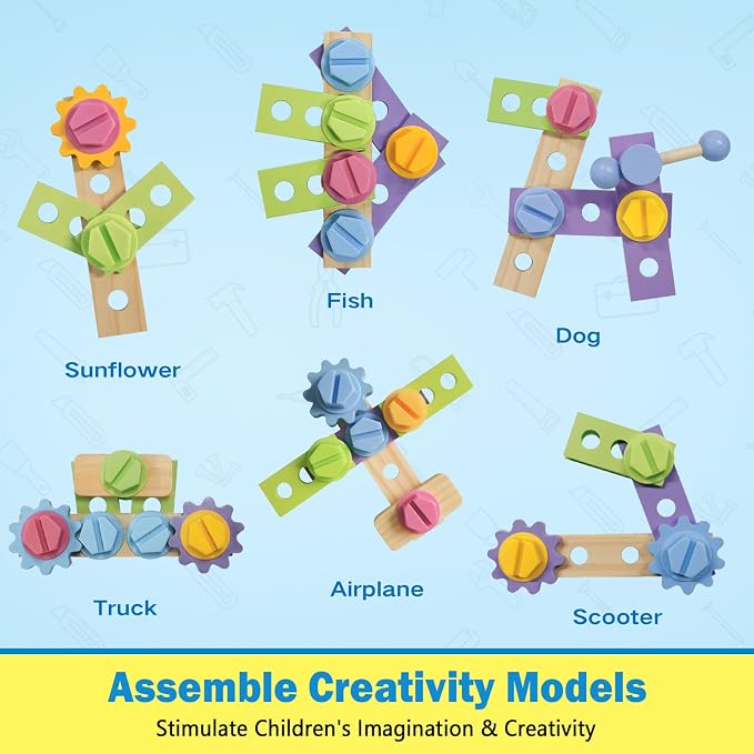 Kids Tool Set - 40 Pcs Wooden Toddler Tool Bench with Toy Drill,Montessori STEM Construction Pretend Play Toys for 3 4 5 Year Old Boys Girls, Toolbox Truck with Storage, Toddler Birthday Gift