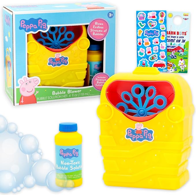 Peppa Pig Bubble Machine for Kids - Bundle with Bubble Maker Blowing Machine Plus Stickers, More | Peppa Pig Outdoor Playset for Girls