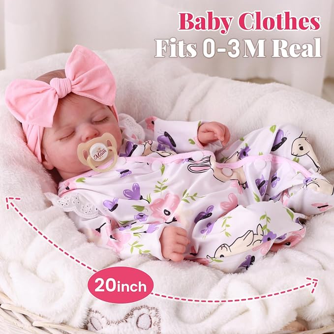 BABESIDE 20 Inch Reborn Baby Dolls Girl, Realistic Newborn Baby Doll with Poseable Body, Lifelike Baby Doll with Accessories for Girls Ages 3+, Pretend Play & Collection Gift