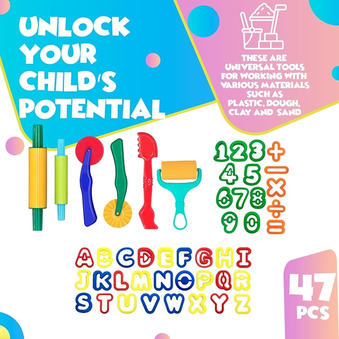 DIMROM Clay and Play Dough Tools Six Piece Set - Ages 3 & Up (47pcs)