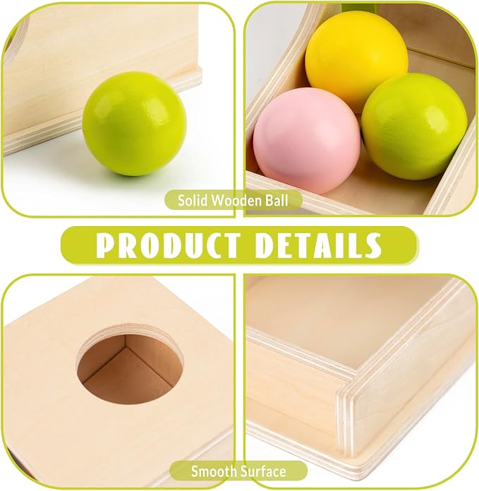 Montessori Toys for 6 Month Old, Wooden Object Permanence Box with Tray Three Balls, 8 Month Old Baby Toys, Preschool Infant Toys 6-12 Months Developmental, Cause and Effect Ball Drop Toy
