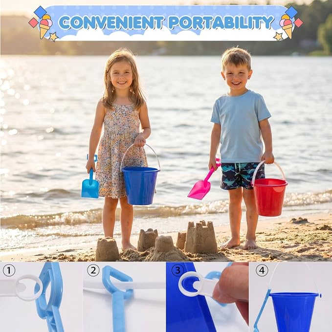 12 Pack 5'' Inch Sand Beach Buckets Pail with Beach Shovels,Sand Bucket Water Bucket for Beach Fun Great Summer Party Accessory