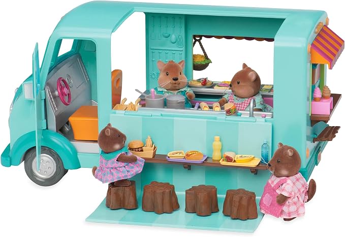 Li'l Woodzeez – Honeysuckle Sweets Food Truck with 89 Pieces Toy Set, Ice Cream Machine & Kitchen Accessories, Miniature Play Food, Collectible Toys for 3+ Years