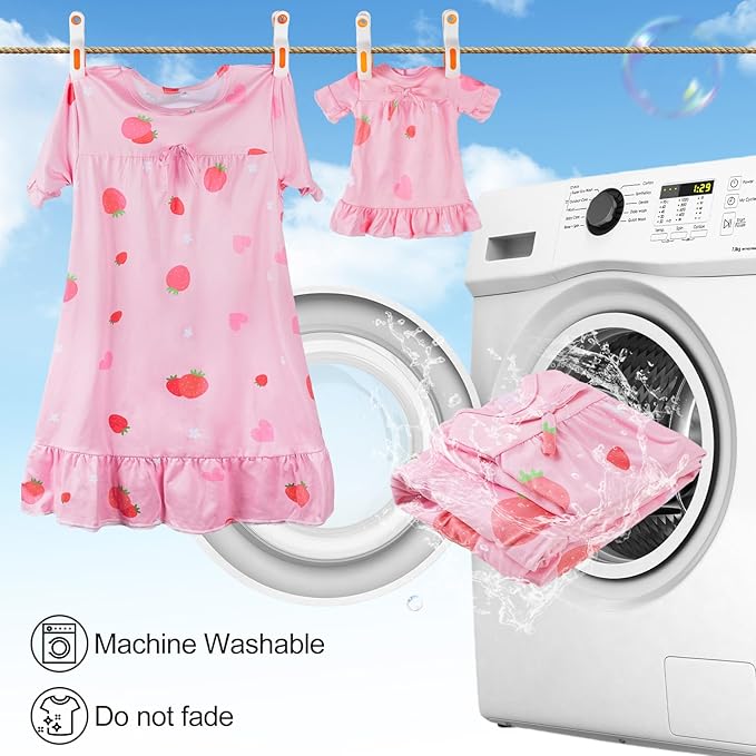 MHJY Matching Girls & Doll Nightgowns Vintage Short Sleeve Sleepwear Pajamas Dress for Girls and 18" Girl Doll