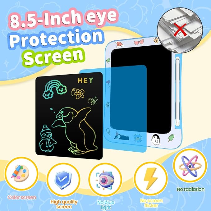 Genialba LCD Writing Tablet for Kids, Colorful Screen Drawing Board for 3-7 Year Old Boys & Girls - Educational Toys for Birthday & Christmas (Penguin)
