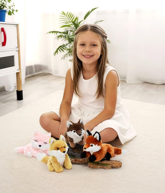 Tezituor 6 Pack Fox Stuffed Animals, 8 Inch Stuffed Fox Plush Toys Bulk, Assorted Color Mini Fox Plushies for Kids, Toddlers, Birthday Party Favors, Nursery Decor