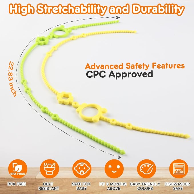 Toy Straps for Baby, 6pcs Adjustable Toy Holder for Stroller Accessories, Silicone Baby Tether Pacifier Clip, No Throw Baby Travel Essential Leash for High Chair, Car Seat, Baby Toy Clips,Cribs
