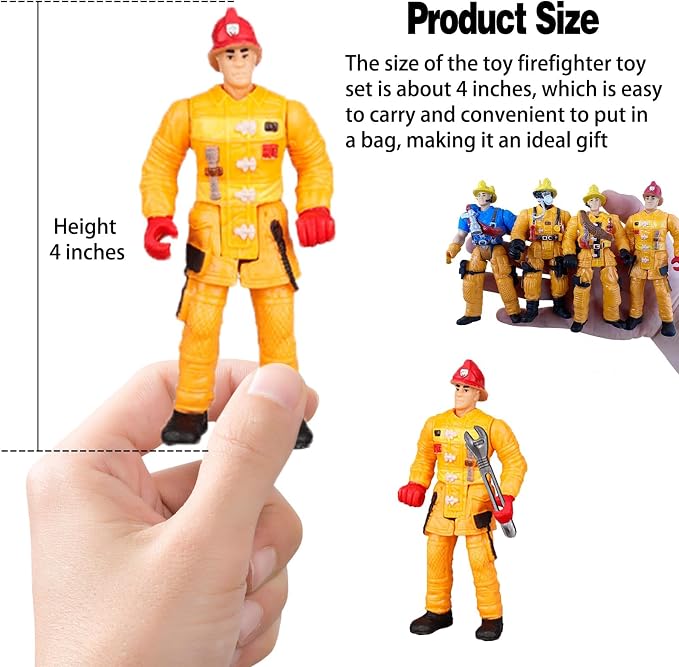 8 Pieces Firefighter Action Figures Fireman Figurines Toys with Tools for Party Decoration People Figures Playset for Kids & Toddlers