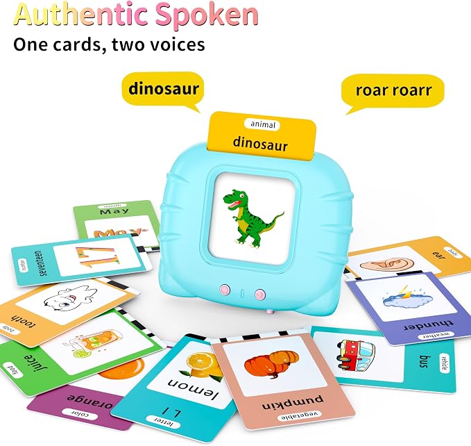 Eaever 252 Sight Words Talking-Flash-Cards, Easter Birthday Gifts for Boys 1 2 3 4 5 6 Year Old, Educational Montessori Toys, Pocket Speech Language Learning Toys for Toddlers Ages 1-6, Blue