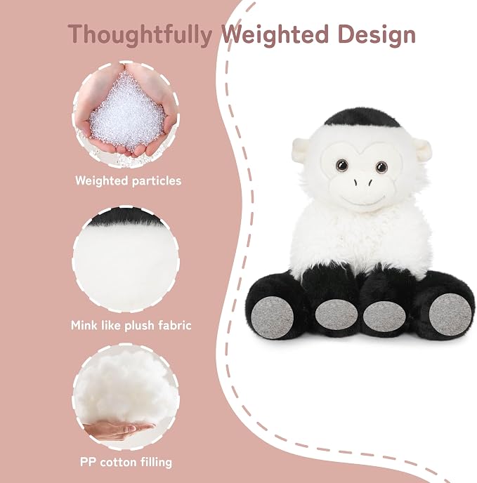 Niuniu Daddy 14" | 3.5 Pound Capuchin Monkey Weighted Stuffed Animal for Kids & Adults, Large Plush Toy with Soft Fur, Weighted Plushies Pillow for Sensory Calm, Huggable Gift for Everyday Comfort