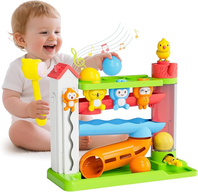 Ussybaby Toddler Musical Toys for 1+ Years Old Boy,Motor Skills Developmental Baby Toy 12-18 Months,Bilingual Toddler Learning Ball Drop Toy， Birthday Gift Toys for 1 2 Year Old Boys & Girls(Green)