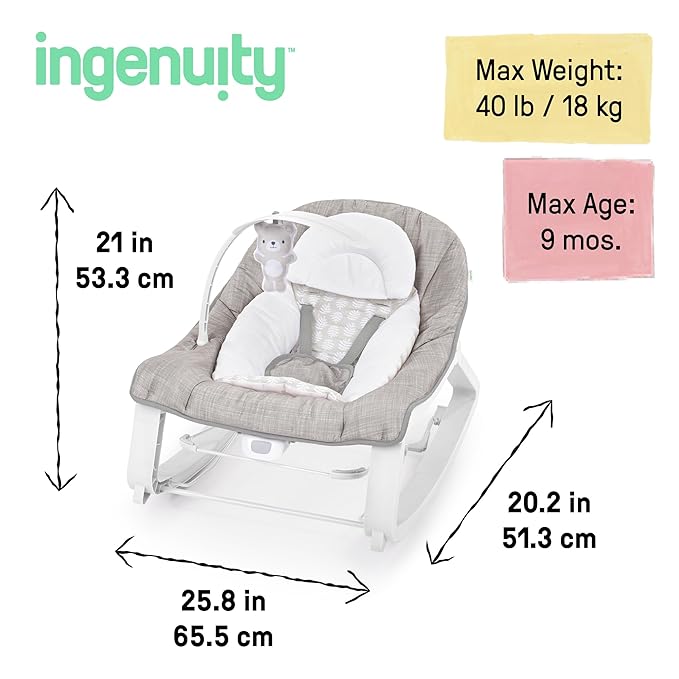 Ingenuity Keep Cozy 3-in-1 Grow with Me Vibrating Baby Bouncer Seat & Infant to Toddler Rocker, 0-30 Months Up to 40 lbs (Linden)