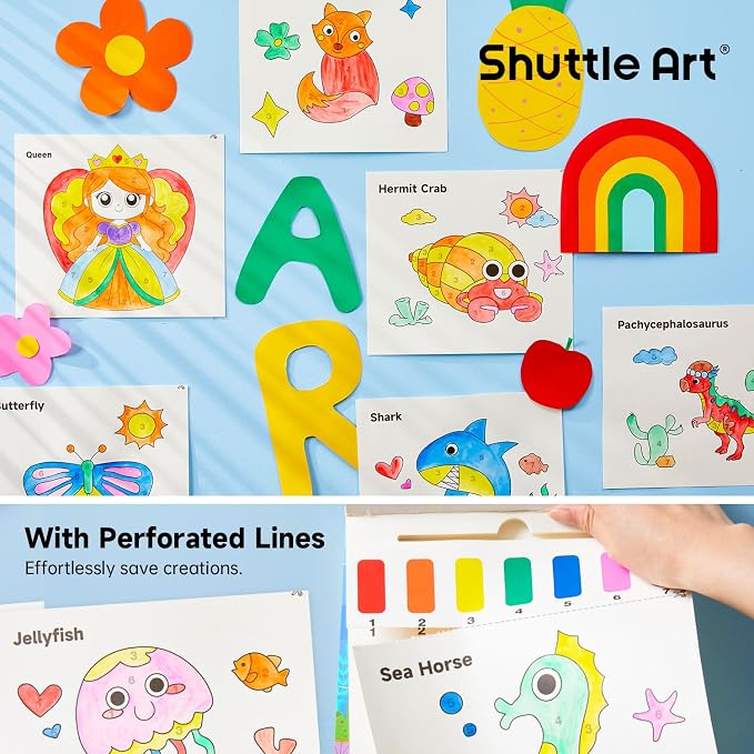 Shuttle Art Paint with Water Coloring Book for Kids, 25 Sea World Themed Pages with 2 Brushes, Mess-Free Watercolor Paint Set, Travel-Friendly Art Craft Gift for Toddlers, Birthday Christmas Gift