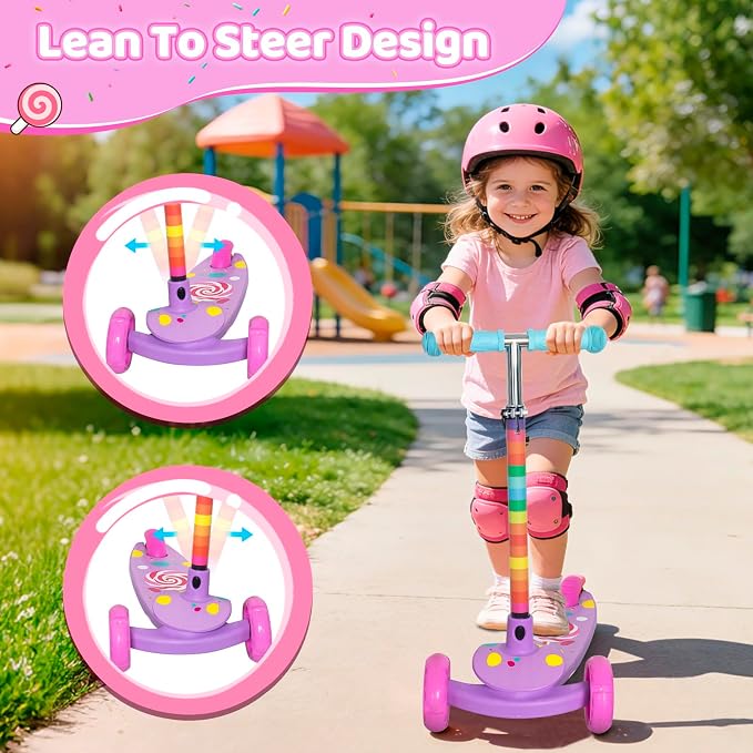 Nattork 3-Wheel Toddler Kick Scooter for Kids Girls Boys – Adjustable Height Scooter with Light-Up Wheels, Anti-Slip Deck, Lean-to-Steer Design for Ages 2-8