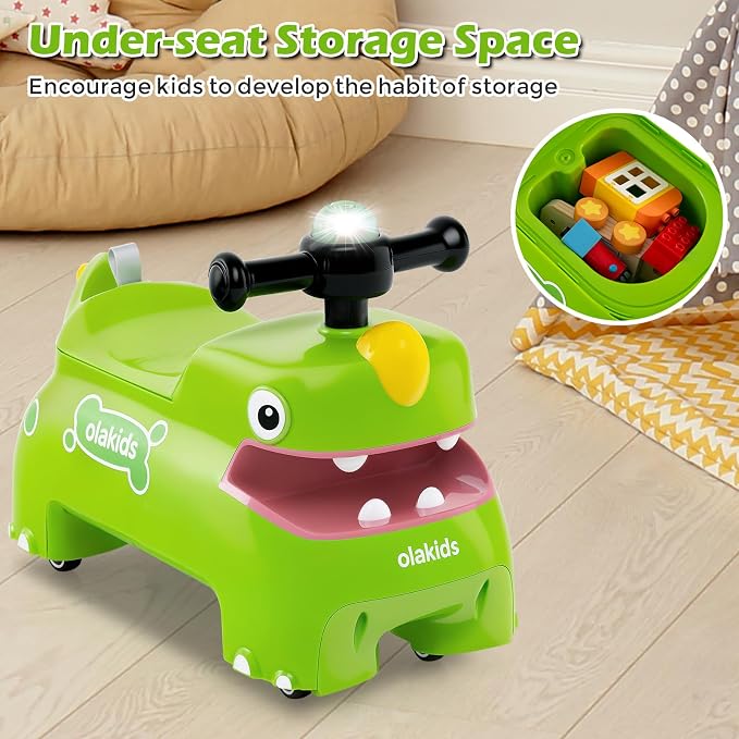 OLAKIDS Ride on Push Car, Kids Foot-to-Floor Sliding Car with Universal Wheels, Light, Sound, Under-Seat Storage, Ride on Toy for Toddlers Boys Girls Aged 3+ Years (Green)